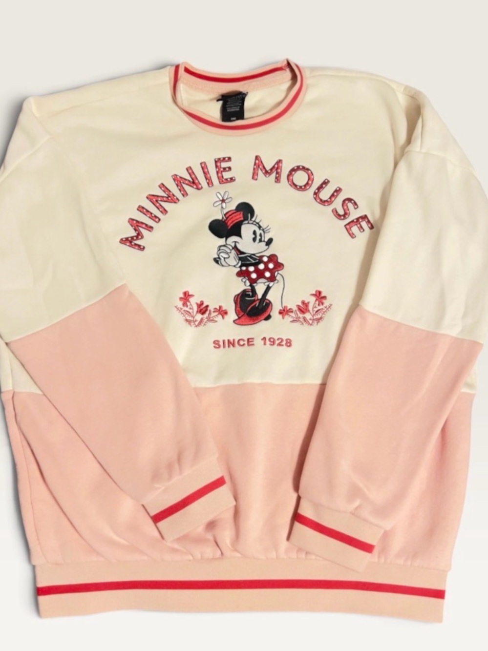 Disney Minnie Mouse Pink & Cream Colorblock Crewneck Sweatshirt